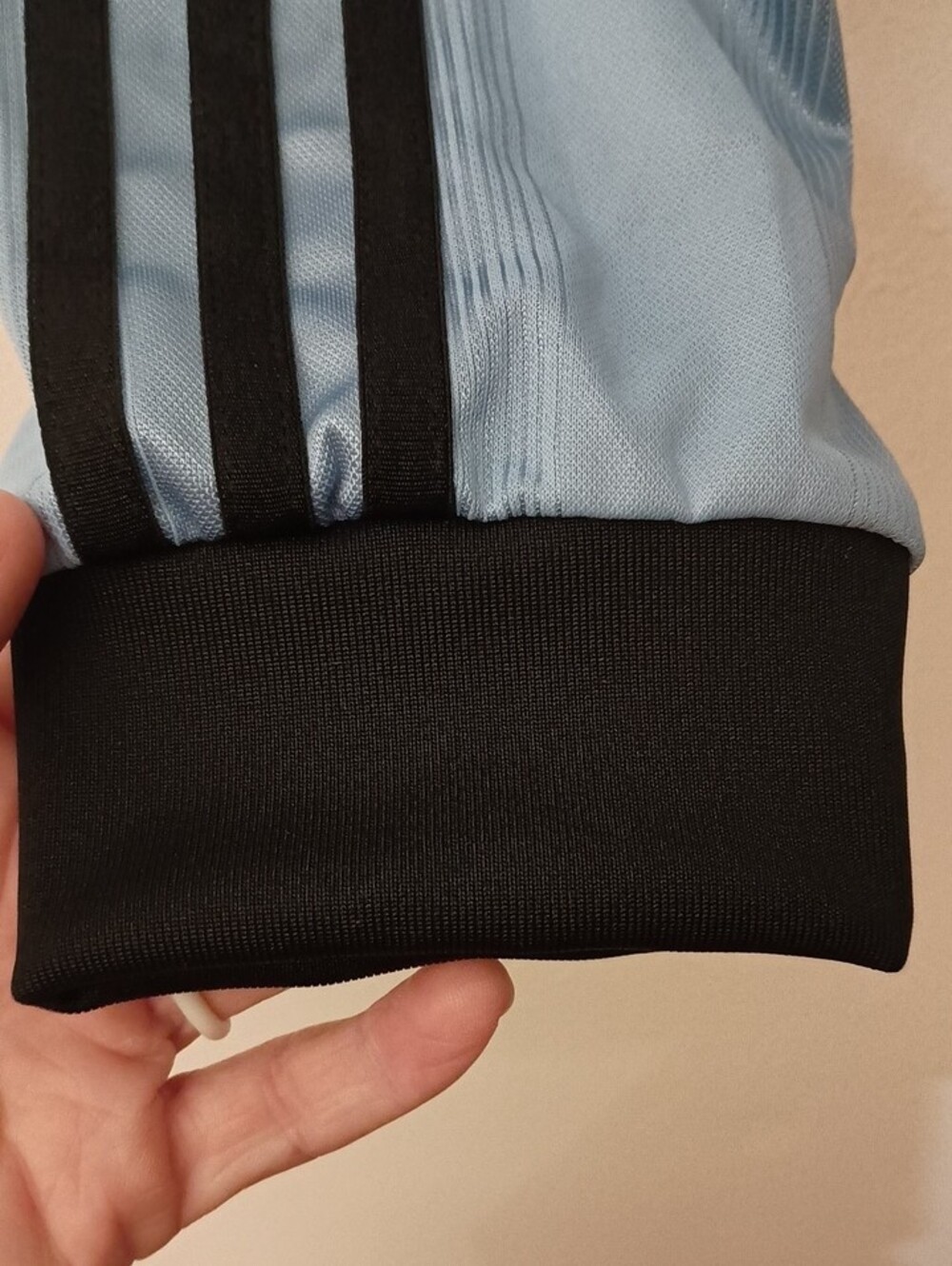 adidas Originals Light Blue Cropped V-Neck Long Sleeve Top with Black Trim - Picture 3 of 6